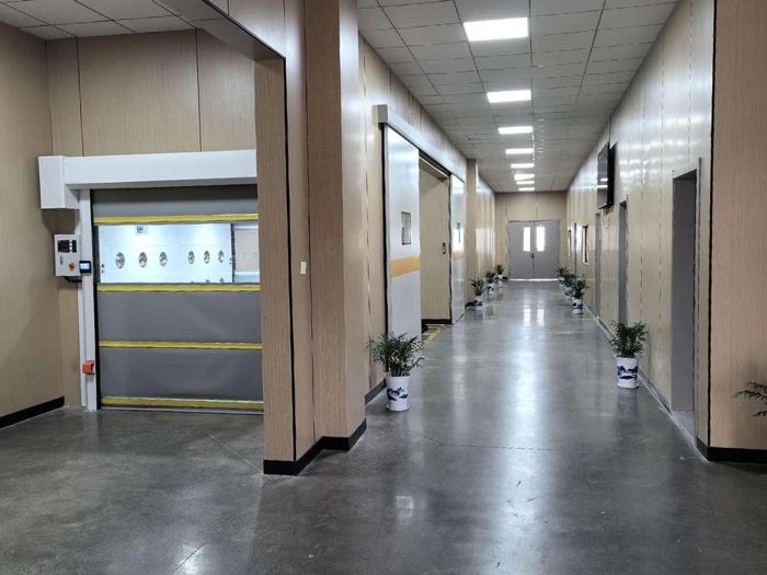 Modern facility corridor with clean room entrance